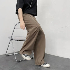 Threebooy Trousers For Men Brown Fluid Draped Baggy Stylish Tailoring Summer 2024 Man Suits Pants Clothing Premium Thin Casual Up