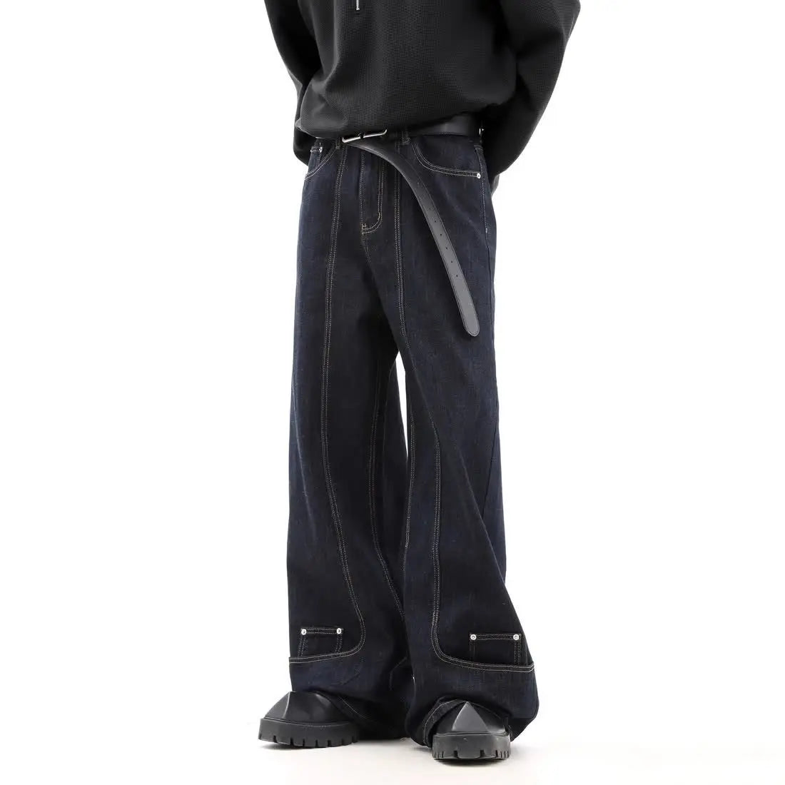 Threebooy Street men and women trendy personality retro design straight leg jeans couple hip-hop loose floor length casual pants y2k