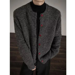 Collarless knitted sweater jacket Men Classic autumn winter casual sweater warm loose  Street Knitwear