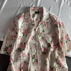 Threebooy  Men Summer Vacation Style Floral Printed Short Sleeve Shirt Loose Fit Breathable Casual Lightweight Lapel Shirts