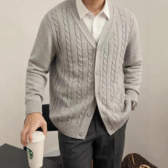 Threebooy New Men Luxury Knitted Cardigan Jacket Fashion V Neck Button Sweater Long Sleeve Streetwear Leisure Premium Coat Autumn Knitwear