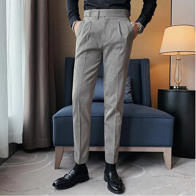 Threebooy  British Style Dress Suit Pant Man Plaid Suit Pant Men Designer Gentlemen Business Casual Work Pant Trousers