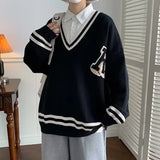 Threebooy Unisex Spring Autumn Oversize Pullover Sweater For Women Men Students College Japan Korea School DK JK Uniform Sweater Black