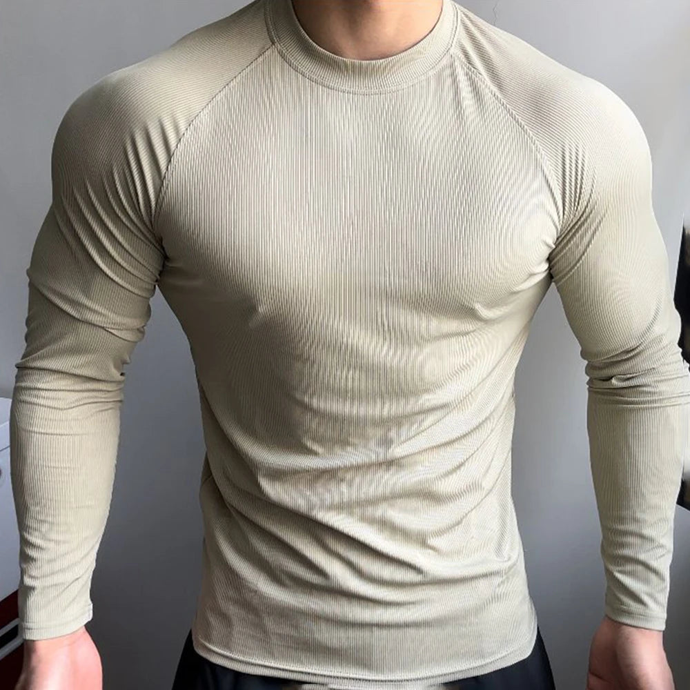 Threebooy Mens T-Shirt Stretch Gym Sports T-Shirt Fashion All-Match Solid Color Tight Fitness Comfort Long-Sleeved Top Men'S Clothing
