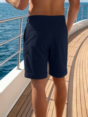 Threebooy  Men High Waist Pleated Waffle Suit Shorts Adjustable Side Buckle Cuffed Bermuda Shorts 100% Polyester S-XXL