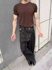 Threebooy  American Style Retro Denim Pants High Waist Straight Leg Zipper Fly Casual Jeans for Men Loose Fit No Stretch Chinese Made