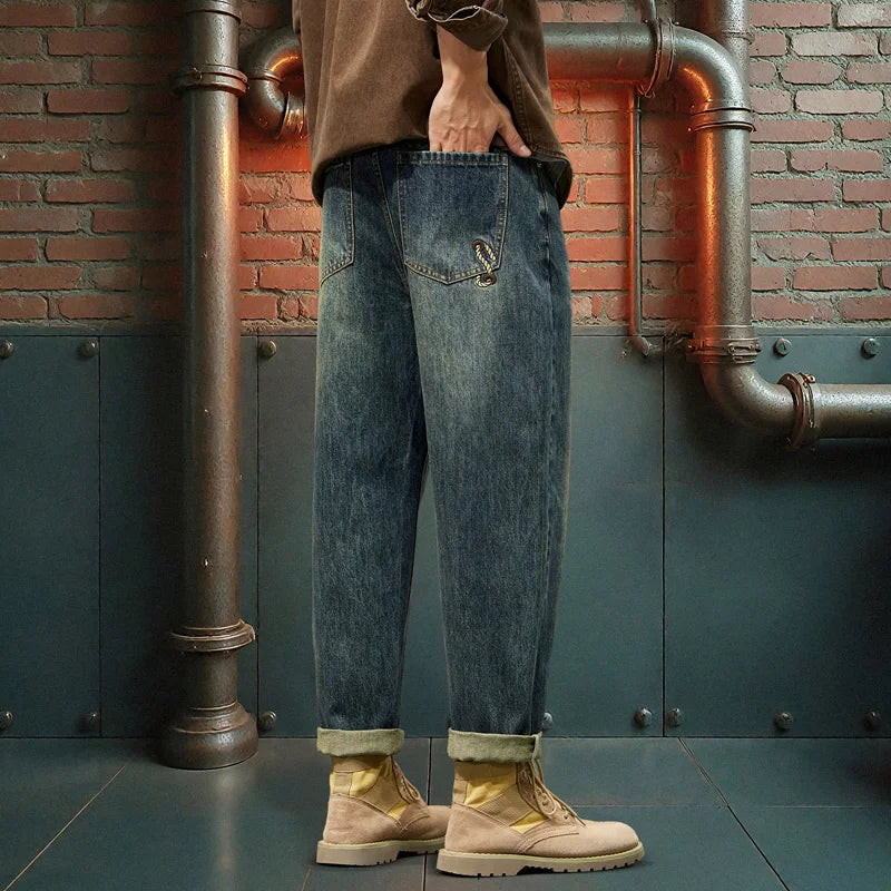 Threebooy  Classic Men's Loose Jeans Korean Style Street Hip-Hop Straight Harem Pants Autumn New Men's High Quality Trousers