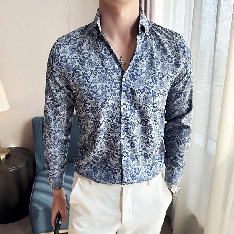 Threebooy  Fashion Retro Big V-neck Shirt for Men Autumn Long Sleeve Casual Business Shirts Social Party Streetwear Tuxedo Blouse