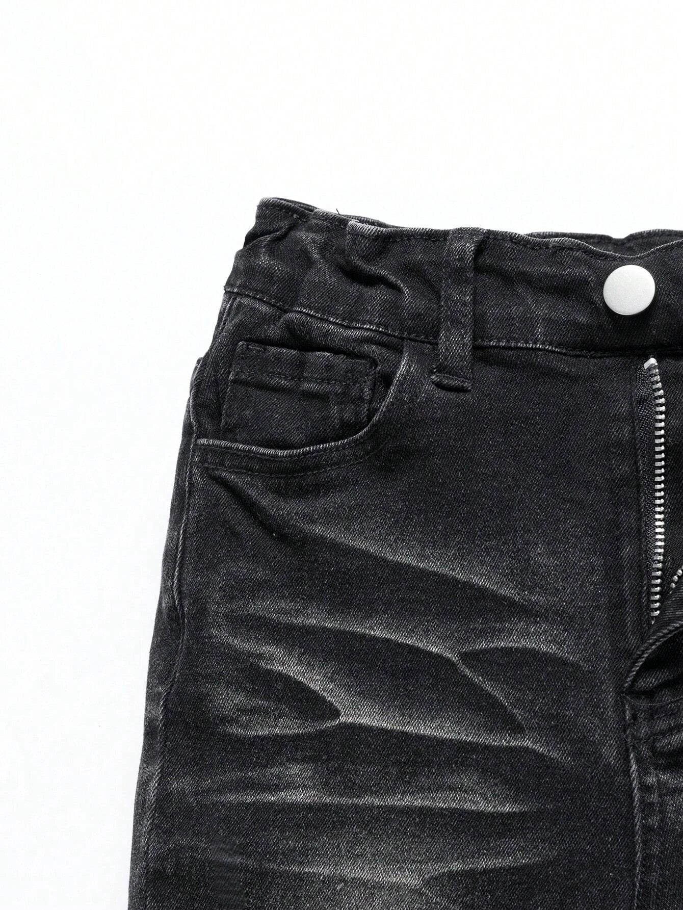 Threebooy  1 Piece of Men's Four-Season Snowflake Washed Fashion Jeans, Stretch Slim Fit Light Gray Dark Black Casual Denim Pants, Normcore and Fashionable, Suitable for Everyday Wear