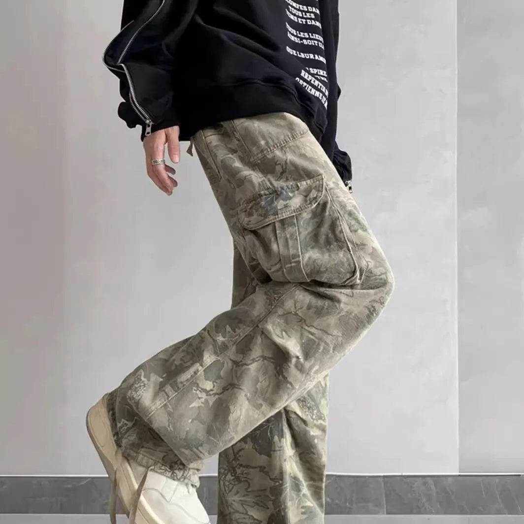 Threebooy Y2K Fashion Multi Pockets Camouflage Baggy Cargo Jeans Pants For Men Clothing Korean Casual Women Long Trousers Ropa Hombre