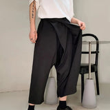 Threebooy Men Double-Layer Irregular Pleated Wide-Leg Pants 2024 New Genderless Dark Style Retro Loose Solid Color Nine-Point Pants Unisex