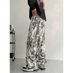 Threebooy Beige Casual Pants Men Fashion Retro Straight Pants Men Streetwear Hip-hop Loose Tie Dye Pants Mens Vintage Trousers M-3XL