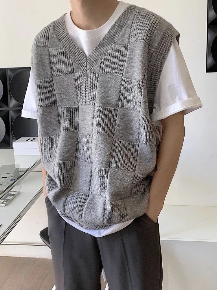 Threebooy Sleeveless Knitted Sweaters for Men Black V Neck Waistcoat Man Clothes Vest 100 Pure Cashmere X S Wool Japanese Harajuku Fashion