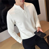 Threebooy  British Style Men's Summer Casual Long Sleeve V-Neck T-Shirts/Male Slim Fit High Quality T-Shirt Tees Plus size S-4XL