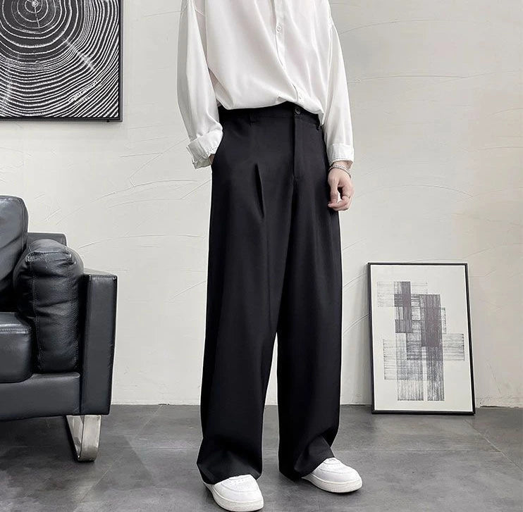 Threebooy Trousers For Men Brown Fluid Draped Baggy Stylish Tailoring Summer 2024 Man Suits Pants Clothing Premium Thin Casual Up