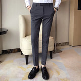 Threebooy  High Quality Korean Summer Solid Drape Suit Pants Men Clothing Simple Slim Fit Ankle Length Office Trousers Formal Wear 36