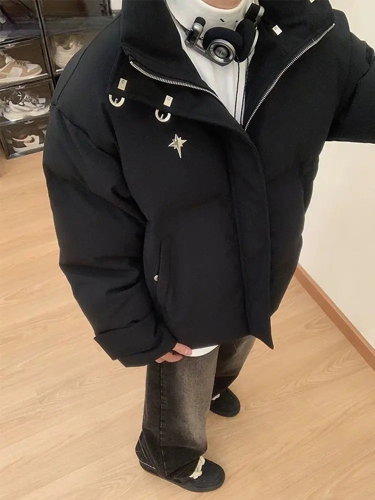 Threebooy American Retro Texture Parkas Matte Stand Collar Bread Jacket Cotton Coat Korean Winter New Women Loose Padded Jacket