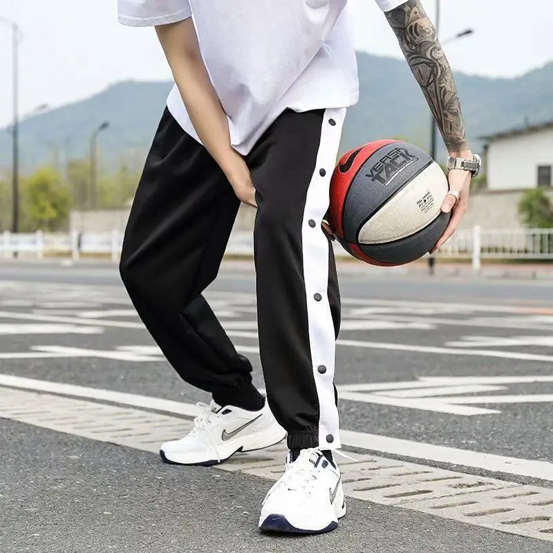 Threebooy  New Men Button Up Training Pants Breathable Basketball Workout Joggers