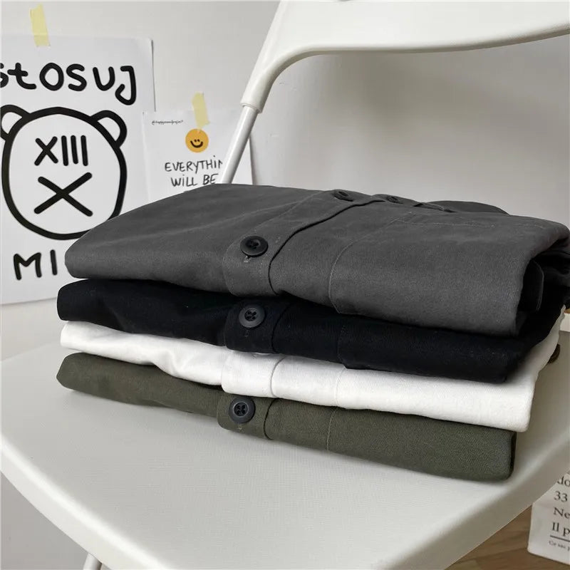 Threebooy New Men Luxury Korean Style Shirts Casual Long Sleeve Drapped Solid Color Button-down Cardigan Fashion Japanese Blouse 2025 New