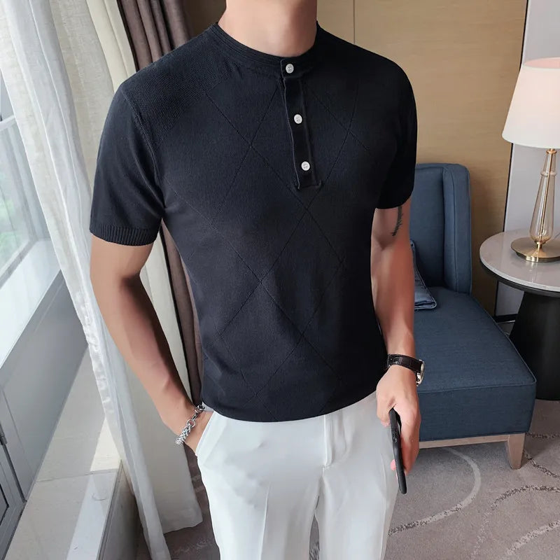 Threebooy  New Fashion Man Ice Silk Knitting Polo Shirt Casual Cotton  British Style Slim Men Short Sleeve High Quantity Polo Shirts