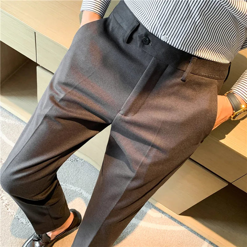 Threebooy Men Slim Fit Suit Pants High Quality Woolen Trousers Men Slim Fit Dress Pants Formal Business Office Social Suit Pants 36