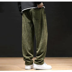 Threebooy  Spring Autumn Imitation Suede Pants Men's Workwear Loose Casual Pants Plus Fat Oversized Straight Trousers