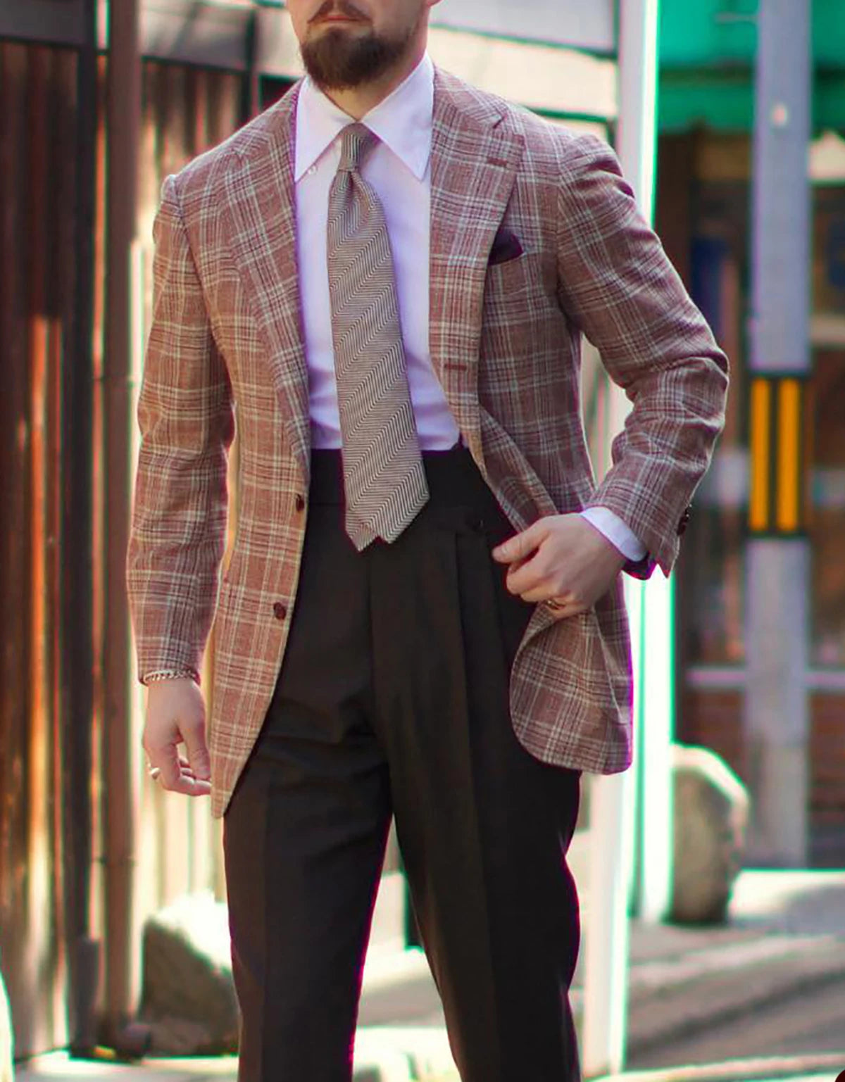 Threebooy  Fashion Men's Suit 2 Pieces Blazer Pants Single Breasted Peaked Lapel Business Slim Tuxedo Formal Wedding Groom