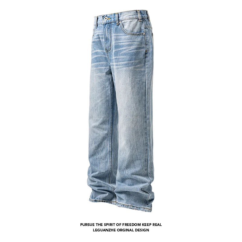 Threebooy Mens Classic Straight Light Blue Washed Denim Jeans M-5XL 7 Size Options Big Tall Multiple Fit Vintage Wash Large Size