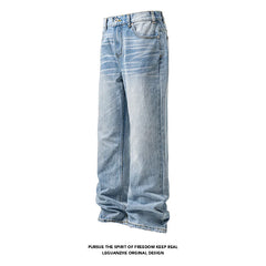Threebooy Mens Classic Straight Light Blue Washed Denim Jeans M-5XL 7 Size Options Big Tall Multiple Fit Vintage Wash Large Size