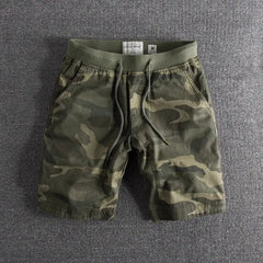 Threebooy  American Style Five-Quarter Short Shorts for Men Summer Outdoor Workwear Elastic Waist Durable Casual Camouflage Four-Quarter...