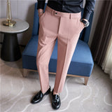 Threebooy Men Spring Autumn High Quality Casual Suit Trousers/Male Fashion Slim Fit Pink Business Suit Pants/Man Stretch Dress Pants 28-38