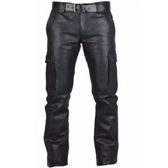 Threebooy  Spring Fashion Men's Rock Style PU Leather Pants Men's Faux Leather Slim-Fit Motorcycle Trousers