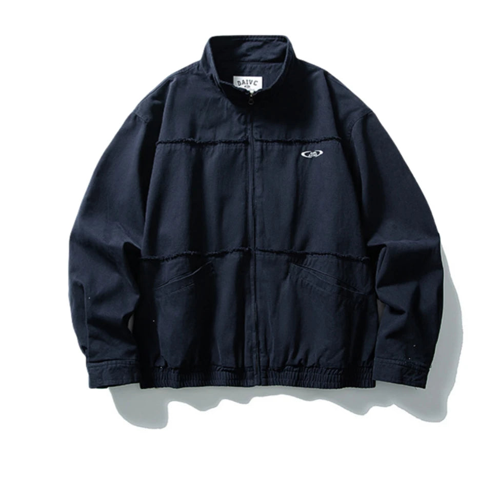 Threebooy Vintage Raw Edge Cargo Jacket Mens Streetwear Punk Y2k Casual Coats Oversized Harajuku Loose Japan Style Zip Up Jackets Male