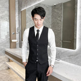 Threebooy New Leisure Business Men's Suit Vest Grid Fashion Sleeveless Leisure Vest Jacket Gray Blue Large Size S-4XL