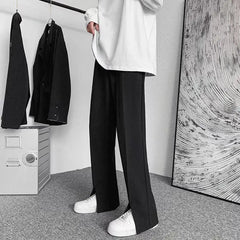 Threebooy  Streetwear Fashion Men Trousers Split Black Harajuku Oversized Casual Pants Korean Office wear Suit Pants Male Blazer Pants
