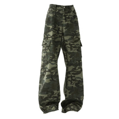 Threebooy Men Casual Straight Leg Camo Cargo Pants Outdoor Tactical Military Workwear Hiking Camping Durable Comfortable Jogger Trousers