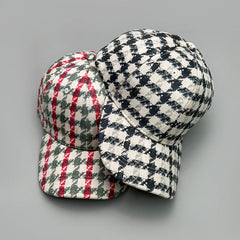 Threebooy  Versatile Stripe Check Baseball Caps Autumn and Winter New Fashion Men Women Cotton British Style Warm Sunshade Houndstooth Soft