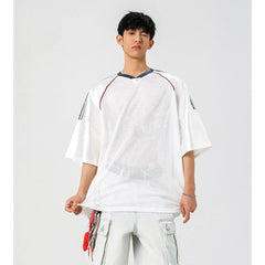 Threebooy Men Sport Tshirt Transparent Mesh V-neck T Shirt Short Sleeve Men Clothing Summer 2025 Fashion Streetwear Male Loose Tee Tops