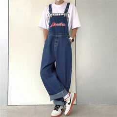 Threebooy Loose Printed Letters Jeans Blue Overalls Men's Oversize Casual Hiphop Straight Wide-leg Pants Four Seasons Work Denim Trousers