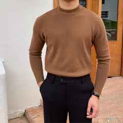 Threebooy  Men's Korean Autumn and Winter Slim Warm Base Sweater Solid Color Half Turtleneck Sweater Trend
