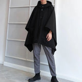 Threebooy Mens Dark Style Mid-Length Casual Hooded Cape Autumn And Winter Genderless Fashion Retro Loose Solid Color Shawl Cape Unisex