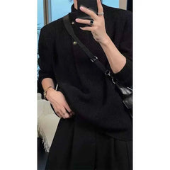 Threebooy  Winter New Men's Solid Color Long-Sleeved Sweater Japanese Retro Fashion Trendy High Street Loose Casual Niche Men's Top