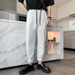 Threebooy Men's Solid Color Casual Pants Elastic Waist Fashion Trend Homme Jogger Sweatpants Male Grey/black/white Trousers M-2XL