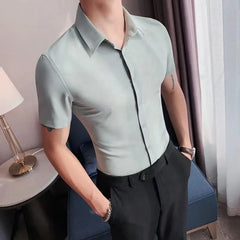 Threebooy Clothing Men Summer Business Casual Shirts/Male Slim Fit High Quality Office Dress Short Sleeve Shirts Plus Size 4XL