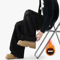 Winter fleece jeans men New thickened warm denim pants patchwork style High street casual jeans men's trend Elastic waist plus