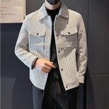 Threebooy Men's Spring High Quality Casual Jackets Male Slim Fit Fashion Striped Lapel Coats Man Woolen Jackets 4XL-M