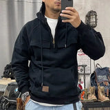 Threebooy Sweatshirt for Men Black Half Zip Hoodies New Rock Male Hooded Clothes Simple Y2k Vintage Free Shipping Offers Low Price Overfit