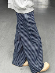 Threebooy  Vintage Blue Striped Jeans Women Y2k Hip Hop Grunge Straight Denim Trousers Punk High Waist Streetwear Wide Leg Jeans