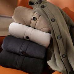 Threebooy Men's Jacket Autumn Winter Polar Fleece Stitching Double Layer Stand Collar Thickened Single-breasted Solid Color Jackets Tops