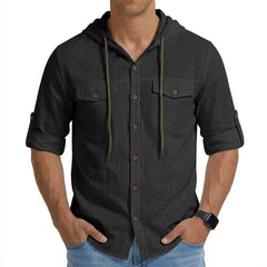 Threebooy  New Mens Casual Linen Shirt Long Sleeve Henley Shirts Summer Beach Hawaiian T Shirts for Men Sport Lightweight Button Hooded Tee